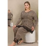 MOPİ Büyük Beden Çita Derisi Desenli Dantel Etekli Viskon Ev Giyim & Pijama Takımı