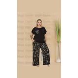 MOPİ Büyük Beden Siyah Desenli Viskon Kısa Kollu Ev Giyim & Pijama Takımı – Rahat ve Şık