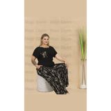 MOPİ Büyük Beden Siyah Desenli Viskon Kısa Kollu Pijama Takımı