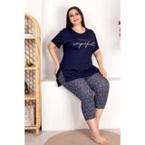 MOPİ Büyük Beden Viskon Rahat Kısa Kollu Kapri Pijama Takımı