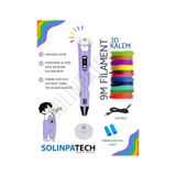 Mor 3D Kalem 3D Pen 3 Boyutlu Yazıcı Kalem 3 Renk 9 Metre Filament + USB KABLO
