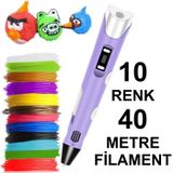 MOR 3D Kalem Yazıcı+10 renk 40 metre (10x4metre) PLA Filament