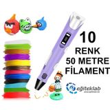 MOR 3D Kalem Yazıcı+10 renk 50 metre (10x5metre) PLA Filament