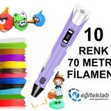 MOR 3D Kalem Yazıcı+10 renk 70 metre (10x7metre) PLA Filament