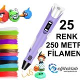 MOR 3D Kalem Yazıcı+25 renk 250 metre (25x10metre) PLA Filament
