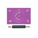 Mor 45x65 Cm Silikon Hamur Açma Matı Ve Bambu Saplı Silikon Merdane Çok Renkli
