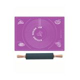 Mor 45X65 Cm Silikon Hamur Açma Matı Ve Siyah Dönerli Merdane