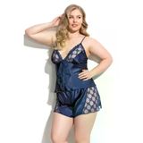 Mor AVM Büyük Beden Lacivert Saten Babydoll Şort Takımı