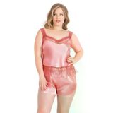 Mor AVM Büyük Beden Mercan Saten Babydoll Şort Takımı