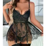 Mor AVM Closet Siyah Dantel İşlemeli Jartiyerli Gecelik Takımı