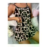 Mor AVM Leopar Desenli Askılı Şortlu Pijama Takımı