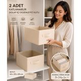 Mor Bebe 2'li Krem Kumaş Katlanabilir Dolap Içi Düzenleyici Kutu 45X30X20 cm | Kıyafet ve Giysi Organizer Saklama Kutusu