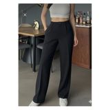 mor butik Kadın Siyah Yüksek Bel Düz Kesim Kumaş Pantolon Ofis Casual Tarz Pantolon