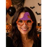 Mor Cadı Şapkalı Halloween Parti Gözlüğü – Cadılar Bayramı Kostüm Aksesuarı