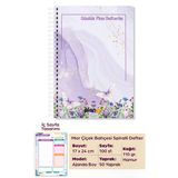 Mor Çiçek Bahçesi Spiralli Günlük Planlama Defteri - 100 Sayfa - 17X24 Planlayıcı Defter