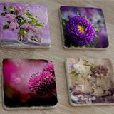 Mor Çiçekler Doğal Taş Bardak Altlığı 4'lü set - Natural Stone Coasters