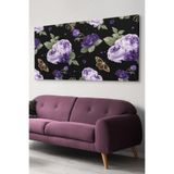 Mor Çiçekler Kelebek Tek Parça Kanvas - Canvas Tablo, 120 x 65