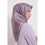 Mor Çizgili Yazı Desen Twill İpek Eşarp