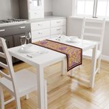 Mor Damask Desen Runner-TR108, 140x45cm (İnce Keten, Uluslararası Yıkama Ve Solmama Sertifikası)