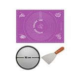 Mor Hamur Açma Matı 45 X 65 Cm, 32 Cm Pizza Tepsisi Ve Ahşap Uzun Saplı Hamur Ve Pizza Kesici Çok Renkli