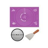 Mor Hamur Açma Matı 45 X 65 Cm, 36 Cm Pizza Tepsisi Ve Ahşap Uzun Saplı Hamur Ve Pizza Kesici Çok Renkli