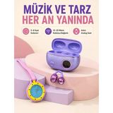Mor Kablosuz Stereo Kulaklık Ve Pembe Askılı Analog Çanta Saati Günlük Kullanım İkili Fırsat Seti