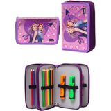 Mor Kalpli Kızlar Desenli Pvc Üç Bölmeli Kız Çocuk Organizer Kalemlik Kalem Kutusu -CP7002 - Mor - Açık Pembe