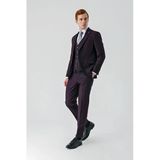 Mor Kırlangıç Yaka Yelekli 6 Drop Slim Fit Tam Astar Takım Elbise 1001240187