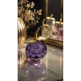 Mor Kristal Cam Elma Biblo Orta Boy 8.5 Cm Dekoratif Masa Üstü Obje Gold Yapraklı Vitrin