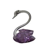 Mor Kristal Cam Kuğu Dekoratif Biblo, 10x12 cm, El Yapımı