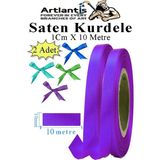 Mor Kurdele Saten 1 cm 10 Metre 2 Adet Saten Kurdela Parlak Hediye ve Süsleme Şeridi Süs Paketleme Çiçek Saç El - 1cm x 10 metre - Standart