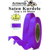 Mor Kurdele Saten 2 cm 10 Metre 2 Adet Saten Kurdela Parlak Hediye ve Süsleme Şeridi Süs Paketleme Çiçek Saç El - 2cm x 40 metre - Standart