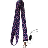 Mor Lale Tulip Boyun Ipi Telefon Askısı - Mor - Açık Pembe - 42cm - ipli