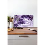 Mor Lavantalar Cam Kesme Tahtası , Silikon Ayaklı, Isıya Kırılmaya Dayanıklı, Sunum Kesim Tablası - 23 x 35 cm