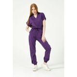 Mor Likralı Scrubs Jogger Paça Doktor Hemşire Forması Yarasa Kol Takım Unisex