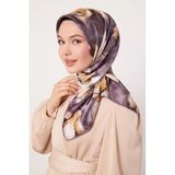 Mor Lotus Çiçek Twill İpek Eşarp