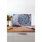 Mor Mavi Mozaik Cam Kesme Tahtası, Silikon Ayaklı, Isıya Kırılmaya Dayanıklı, Sunum Kesim Tablası - 30 x 45 cm