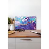 Mor Mavi Soyut Cam Kesme Tahtası, Silikon Ayaklı, Isıya Kırılmaya Dayanıklı, Sunum Kesim Tablası - 23 x 35 cm