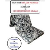 Mor Minder Katlanır Yer Yatağı Tek Kişilik Sünger Katlanır Yatak 80X180 cm 8 cm Gri Kalın Sünger Saatmodel - 80 x 180 cm