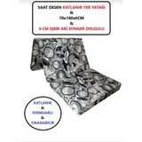 Mor Minder Katlanır Yer Yatağı ve Tek Kişilik Sünger Katlanır Minder Yatak 70X180 cm 6 cm Saat Desen - 70 x 180 cm