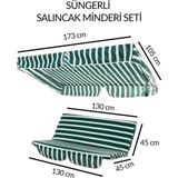 Mor Minder Salıncak Minder Seti 2 Kişilik Süngerli Yeşilbeyazçizgili Dayanıklı Renkli Tasarım