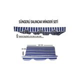 Mor Minder Salıncak Minder Seti Tenteli MAVİ BEYAZ 2 Kişilik Süngerli Işbir Gri Sünger 130X45X3CM