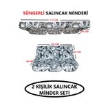 Mor Minder Süngerli Salıncak Minder Seti Tenteli Bahçe Minderi 2 Kişilik Süngerli Saat Desen