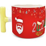 Mor Mürekkep 2024 Noel Baba Tam Tur Baskılı Sarı Kulplu T Yılbaşı Kupası - Açık Gri - Beyaz - 200 ml
