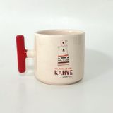 Mor Mürekkep Akıl Verenler Değil Kahve Lazım Bize Baskılı Kırmızı Kulplu T Kupa - Açık Gri - Beyaz - 200 ml