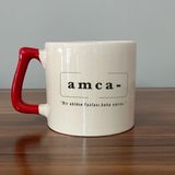 Mor Mürekkep Amca Baskılı Kırmızı Kulplu D Kupa - Açık Gri - Beyaz - 200 ml