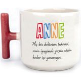 Mor Mürekkep Anne Hiç Bir Doktorun Tedavisi Baskılı Kırmızı Kulplu T Kupa - Açık Gri - Beyaz - 200 ml