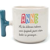 Mor Mürekkep Anne Hiç Bir Doktorun Tedavisi Baskılı Mavi Kulplu T Kupa - Açık Gri - Beyaz - 200 ml