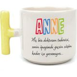 Mor Mürekkep Anne Hiç Bir Doktorun Tedavisi Baskılı Sarı Kulplu T Kupa - Açık Gri - Beyaz - 200 ml