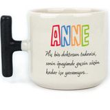 Mor Mürekkep Anne Hiç Bir Doktorun Tedavisi Baskılı Siyah Kulplu T Kupa - Açık Gri - Beyaz - 200 ml